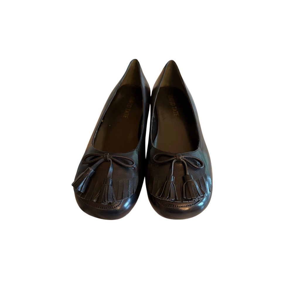 David Tate Flats Black Maddy Leather Kiltie Tassel Bow Ballet Round Toe 9W